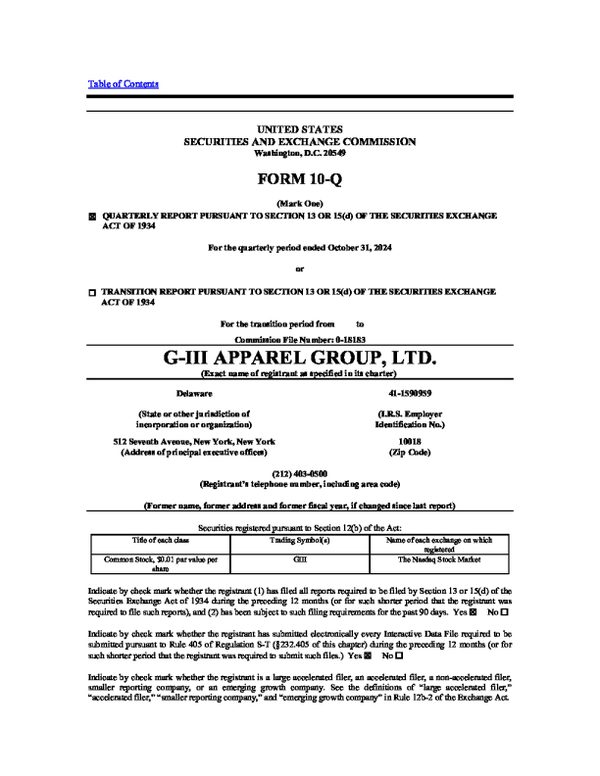 G - III 服饰集团有限公司 2024 年年度报告