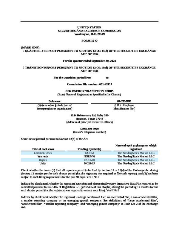 CO2 能源转型公司 2024 年年度报告