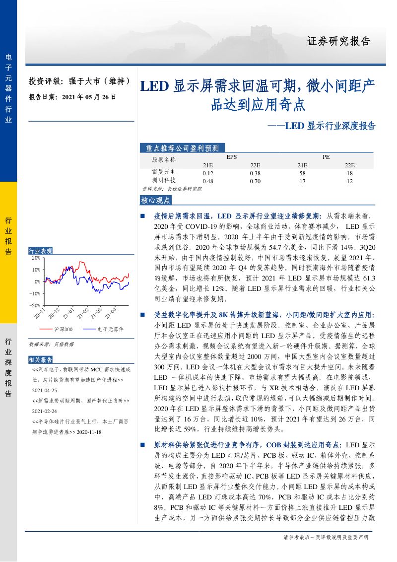 LED显示行业深度报告LED显示屏需求回温可期微小间距产品达到应用奇点-