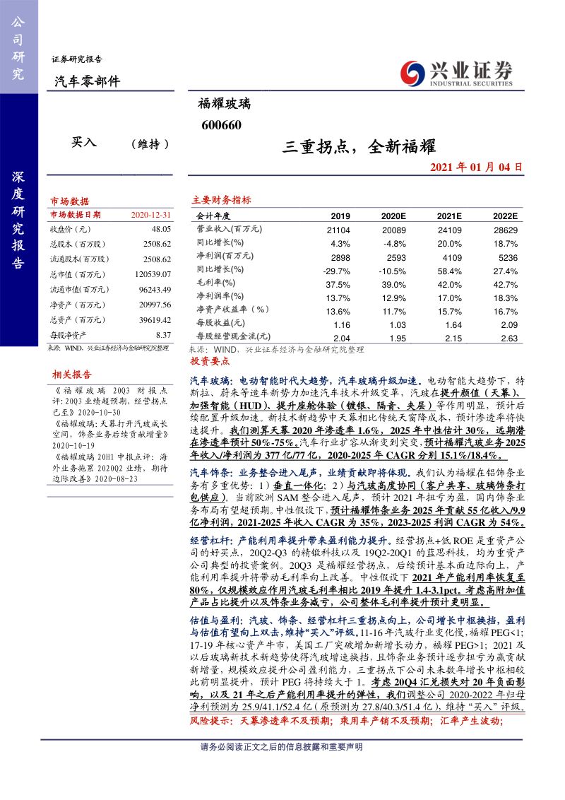 公司研究福耀玻璃-三重拐点全新福耀-