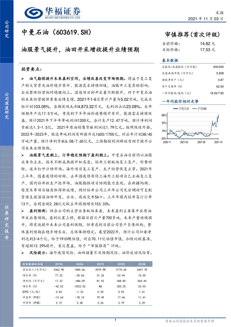 中曼石油-油服景气提升油田开采增收提升业绩预期-