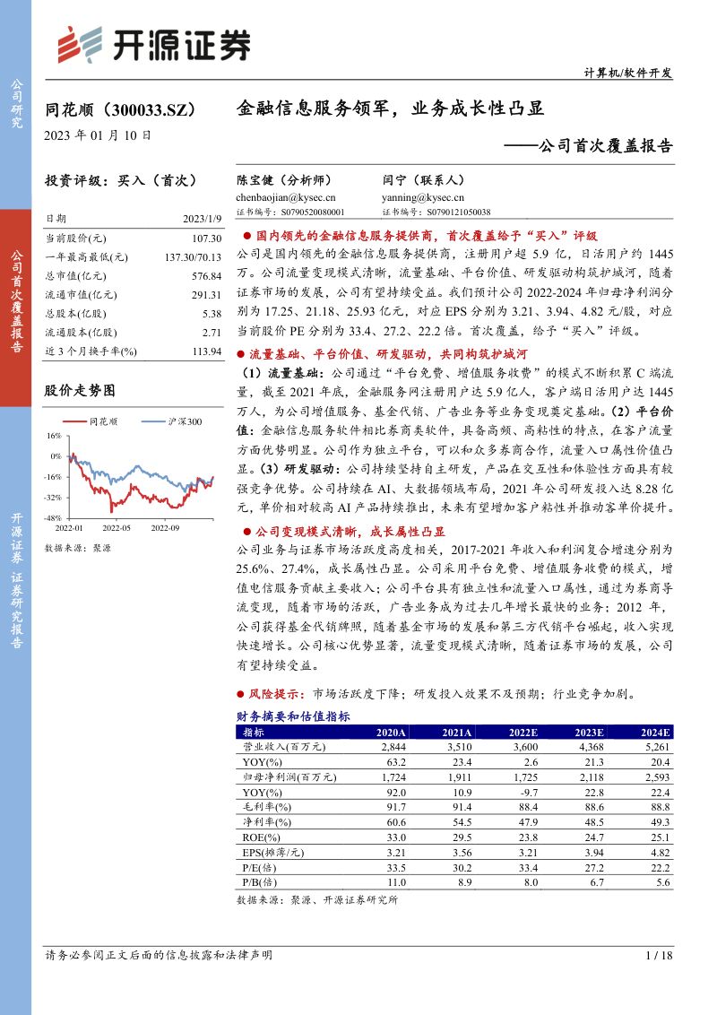同花顺-公司首次覆盖报告金融信息服务领军业务成长性凸显-