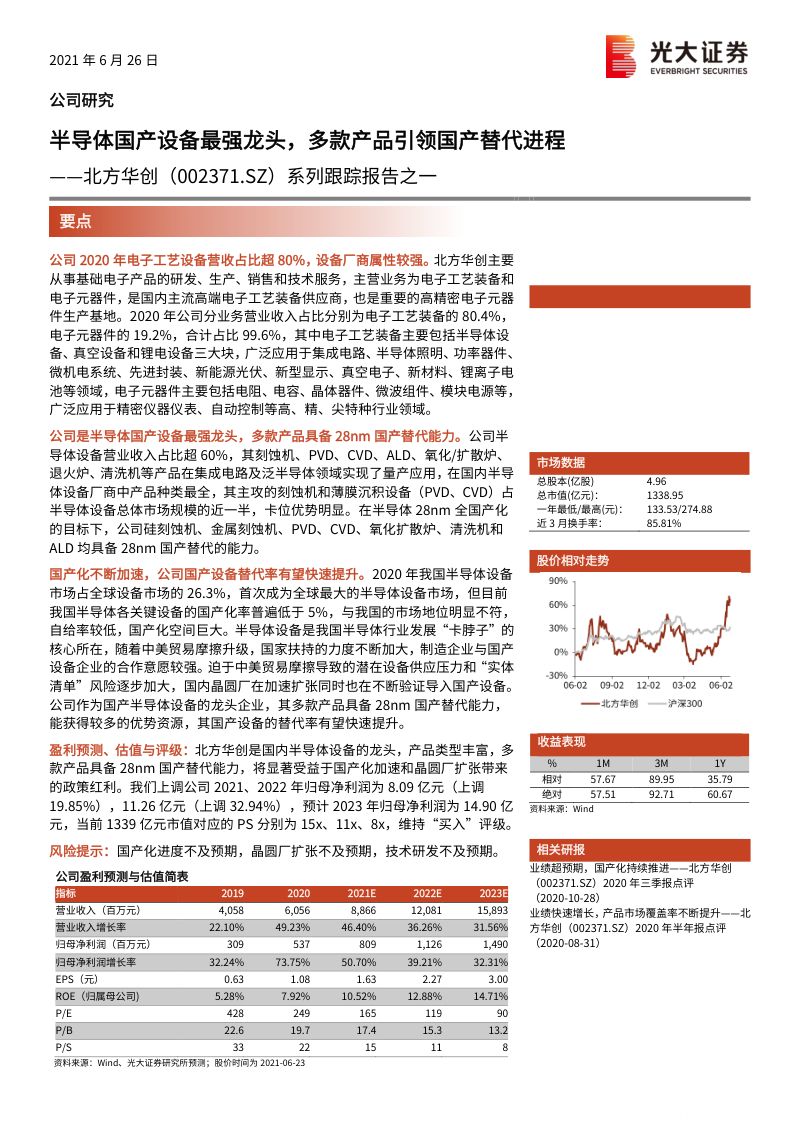 公司研究北方华创-系列跟踪报告之一半导体国产设备最强龙头多款产品引领国产替代进程-