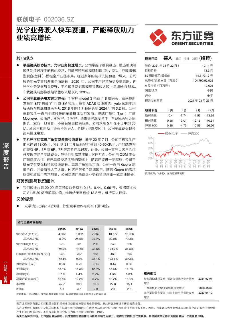 公司研究联创电子-光学业务驶入快车赛道产能释放助力业绩高增长-