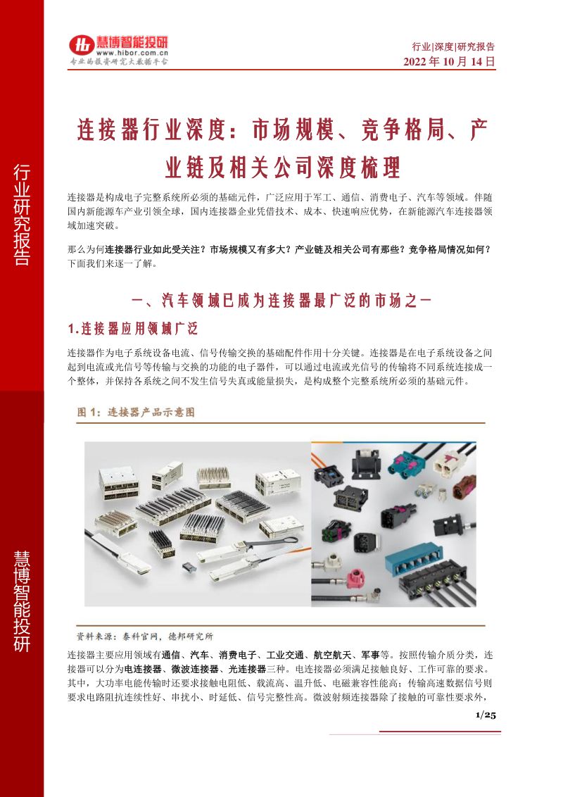 连接器行业深度市场规模竞争格局产业链及相关公司深度梳理-