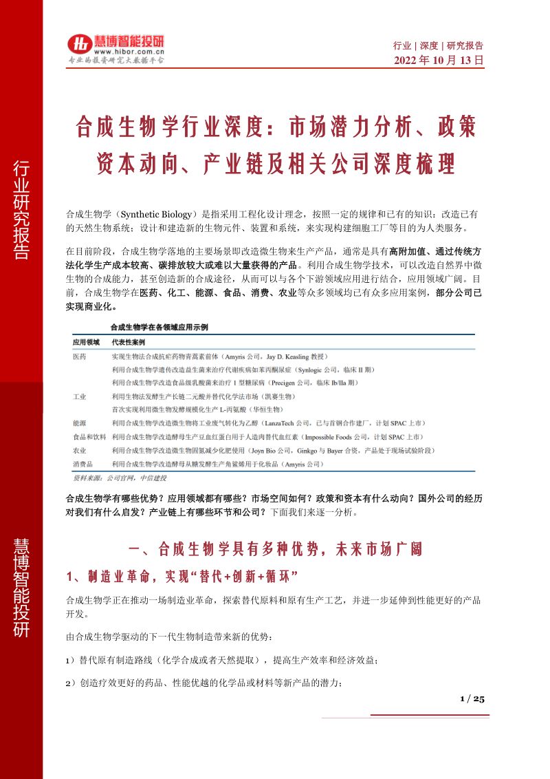 合成生物学行业深度市场潜力分析政策资本动向产业链及相关公司深度梳理-