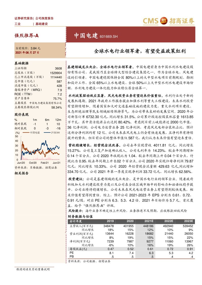 公司研究中国电建-全球水电行业领军者有望受益政策红利-