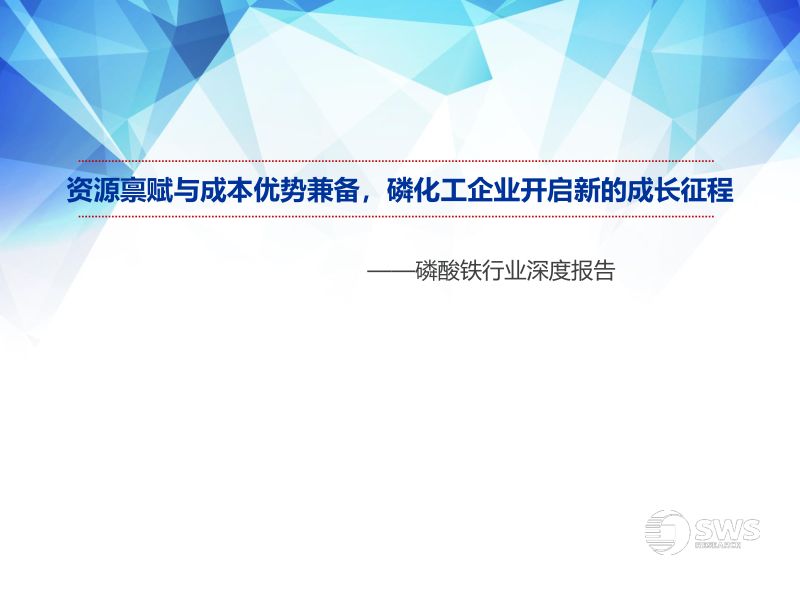 磷酸铁行业深度报告资源禀赋与成本优势兼备磷化工企业开启新的成长征程-