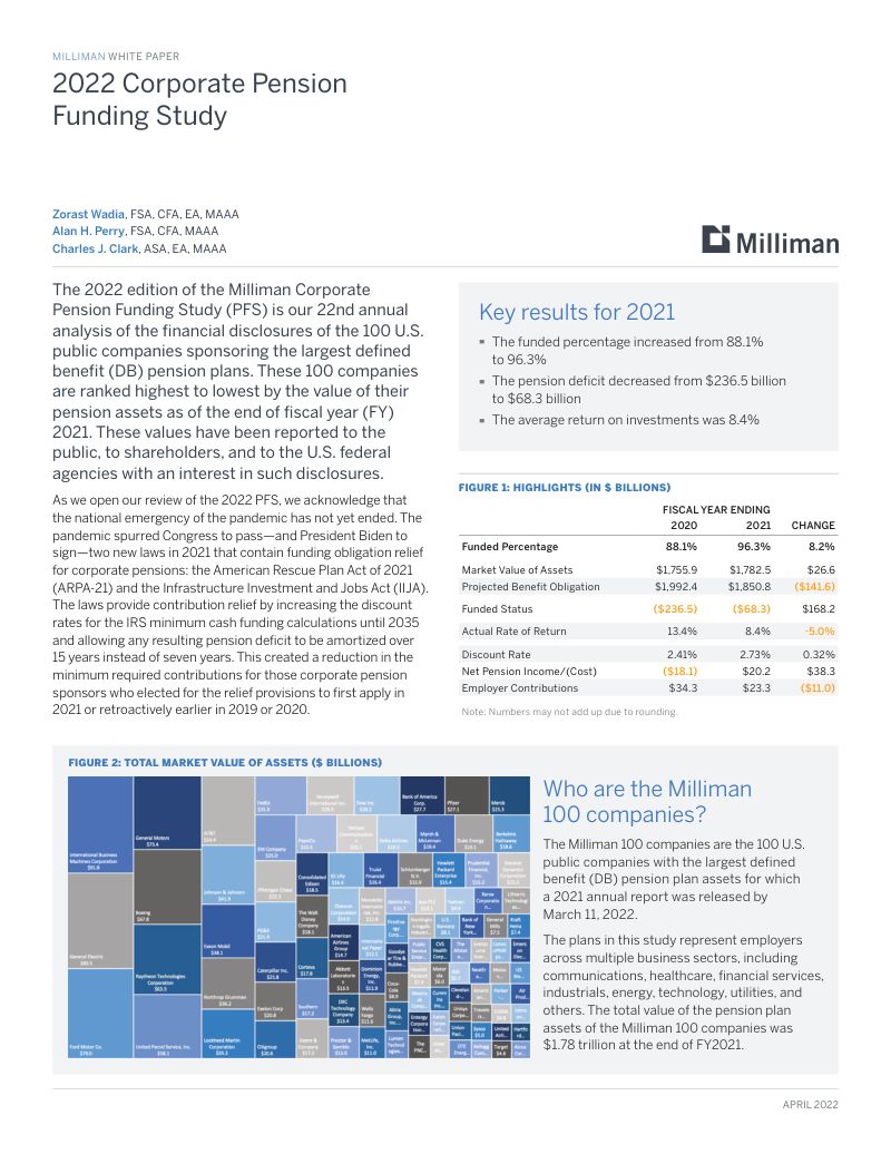 Milliman2022年企业养老金基金研究报告英文版