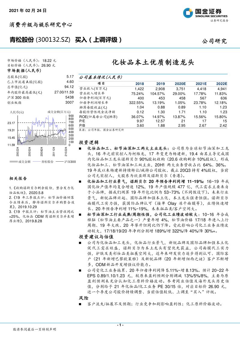 公司研究青松股份-化妆品本土优质制造龙头-
