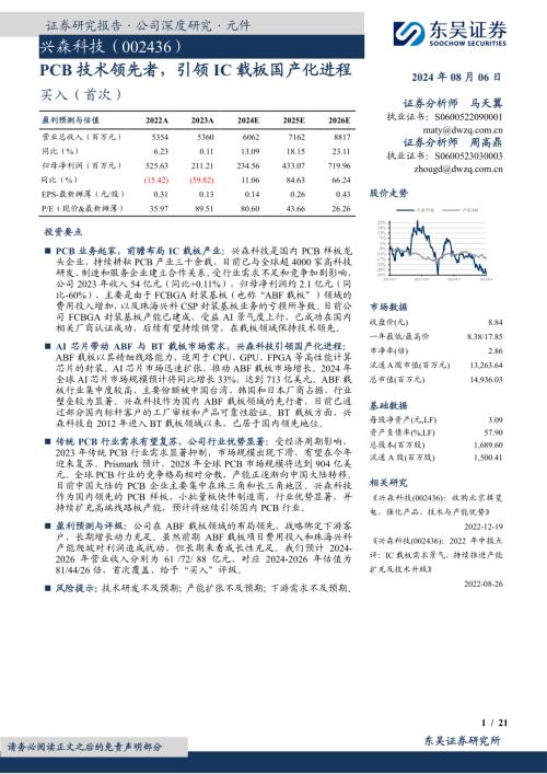兴森科技-公司深度研究-PCB技术领先者引领IC载板国产化进程-240806（21页）