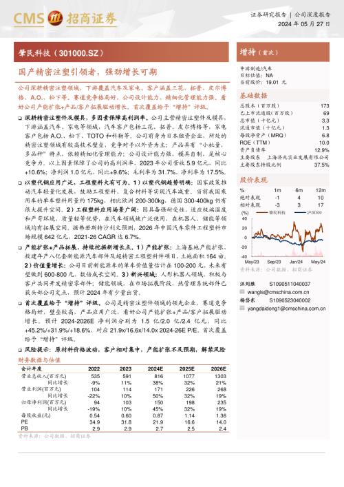 肇民科技-公司研究报告-国产精密注塑引领者强劲增长可期-240527（20页）
