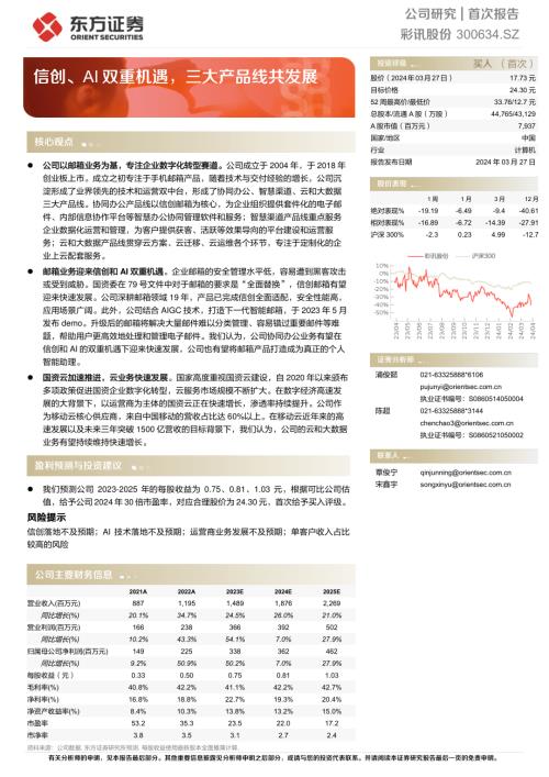 彩讯股份-公司研究报告-信创、AI双重机遇三大产品线共发展-240327（25页）
