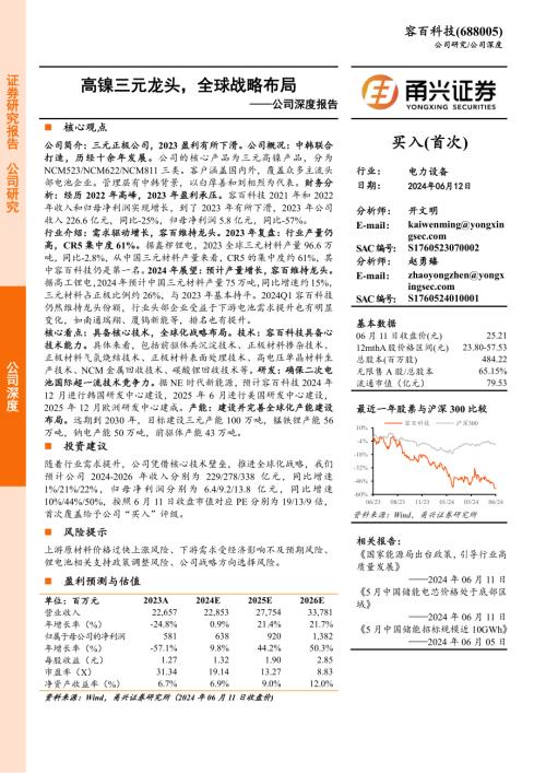容百科技-公司深度报告：高镍三元龙头全球战略布局-240612（17页）
