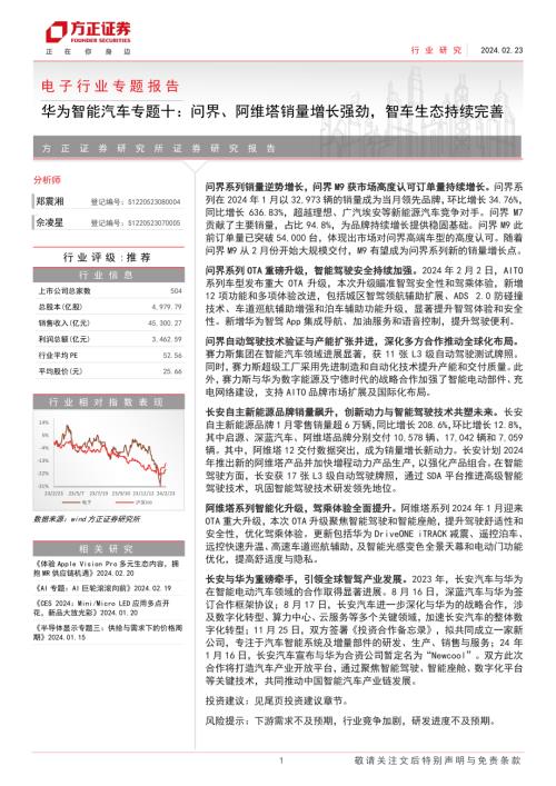 电子行业专题报告:华为智能汽车专题十问界、阿维塔销量增长强劲智车生态持续完善-240223(21页)