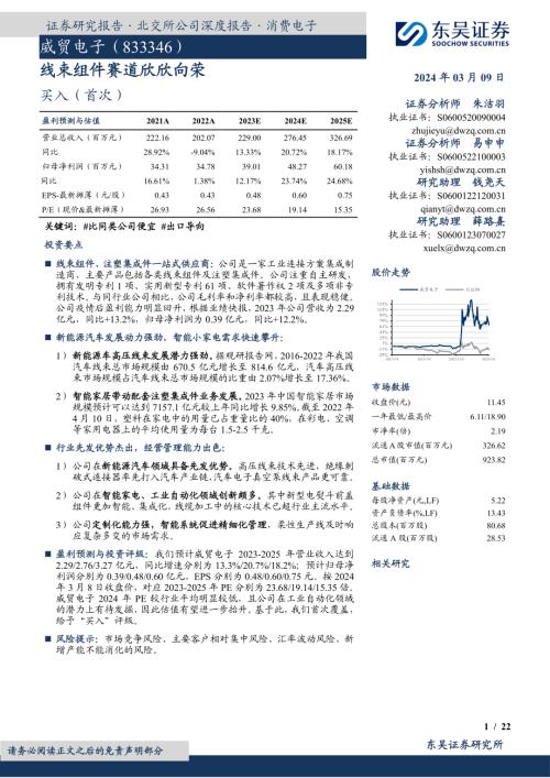 威贸电子-公司研究报告-线束组件赛道欣欣向荣-240309（22页）