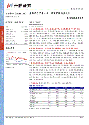 洽洽食品：聚焦瓜子坚果主业渠道扩张稳步成长-221012（23页）