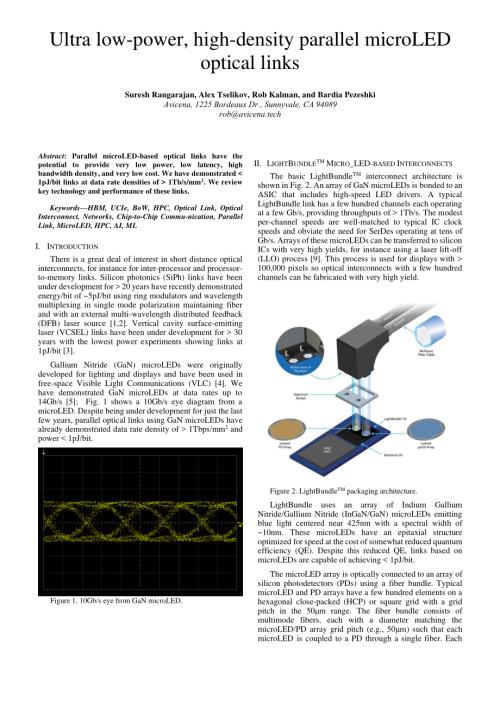 网络：超低功耗、高密度并行microLED光链路