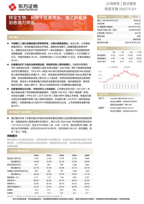 特宝生物-公司研究报告-长效干扰素龙头慢乙肝临床治愈潜力突出-240820（27页）