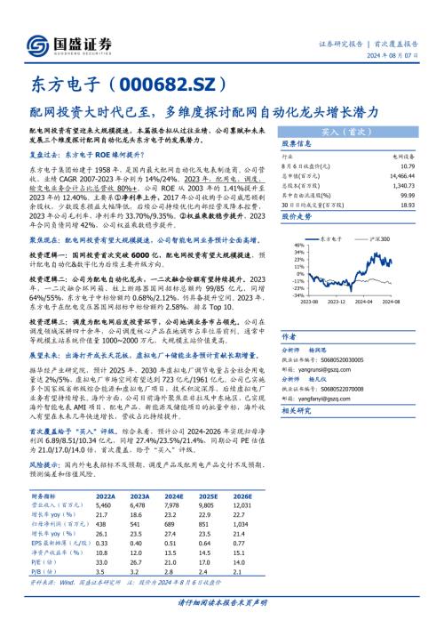 东方电子-公司研究报告-配网投资大时代已至多维度探讨配网自动化龙头增长潜力-240807（20页）