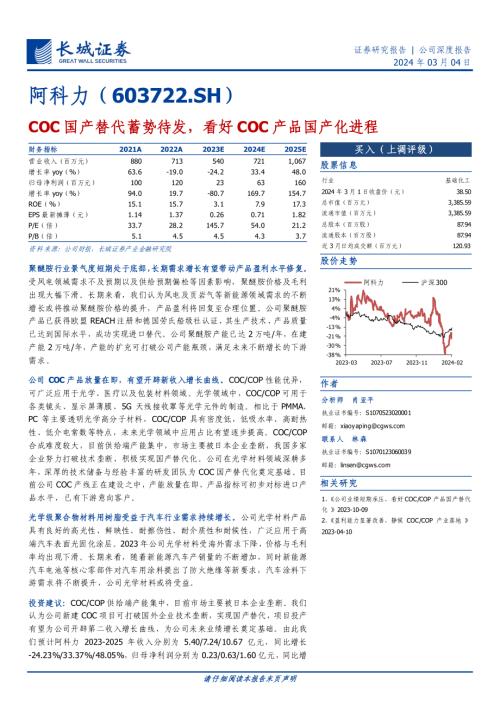 阿科力-公司研究报告-COC国产替代蓄势待发看好COC产品国产化进程-240304（27页）
