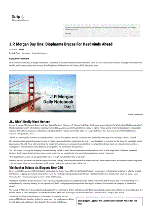 J.P. Morgan Day One： Biopharma Braces For Headwinds Ahead