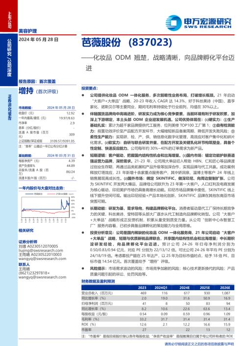 芭薇股份-公司研究报告-化妆品ODM翘楚战略清晰向品牌孵化平台迈进-240528（34页）