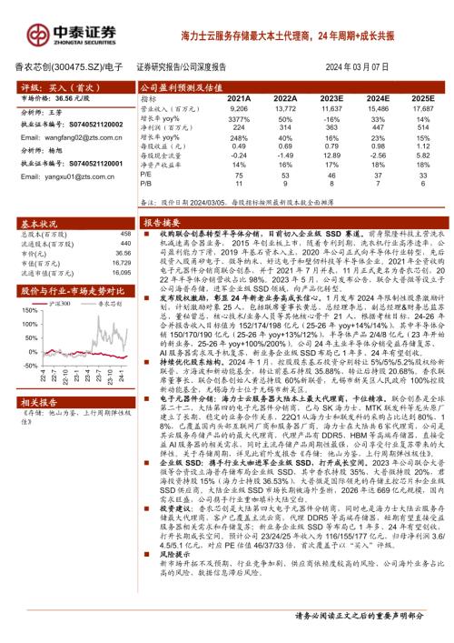 香农芯创-公司研究报告-海力士云服务存储最大本土代理商24年周期+成长共振-240307（27页）