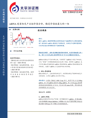 制药、生物科技与生命科学行业：mRNA疫苗相关产业链价值分析酶是价值链最大的一块-210928（33页）