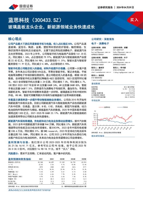 蓝思科技-公司研究报告-玻璃盖板龙头企业新能源领域业务快速成长-240409（29页）