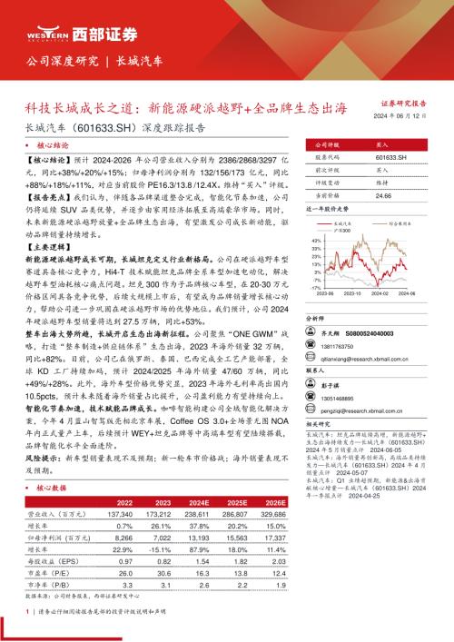 长城汽车-公司深度跟踪报告：科技长城成长之道新能源硬派越野+全品牌生态出海-240612（57页）