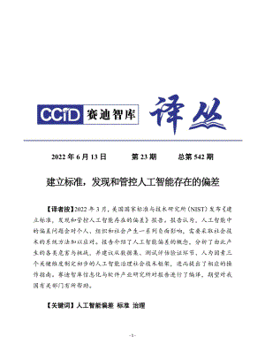 建立标准发现和管控人工智能存在的偏差（2022）（26页）