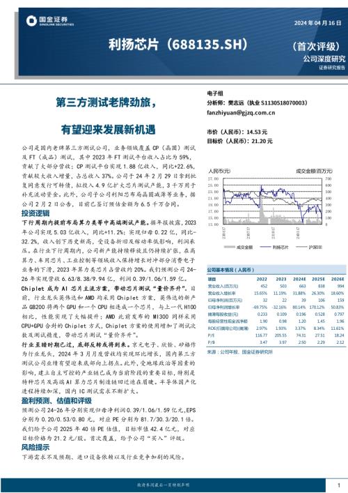 利扬芯片-公司研究报告-第三方测试老牌劲旅有望迎来发展新机遇-240416（22页）