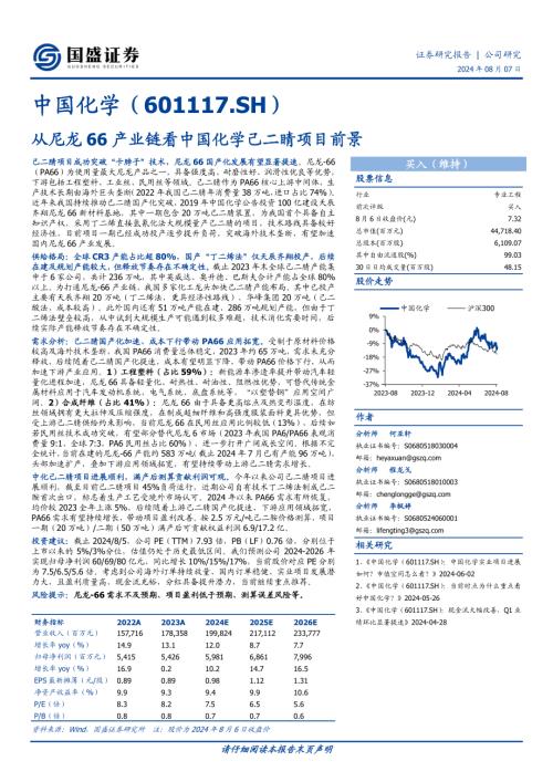 中国化学-公司研究报告-从尼龙66产业链看中国化学己二睛项目前景-240807（17页）