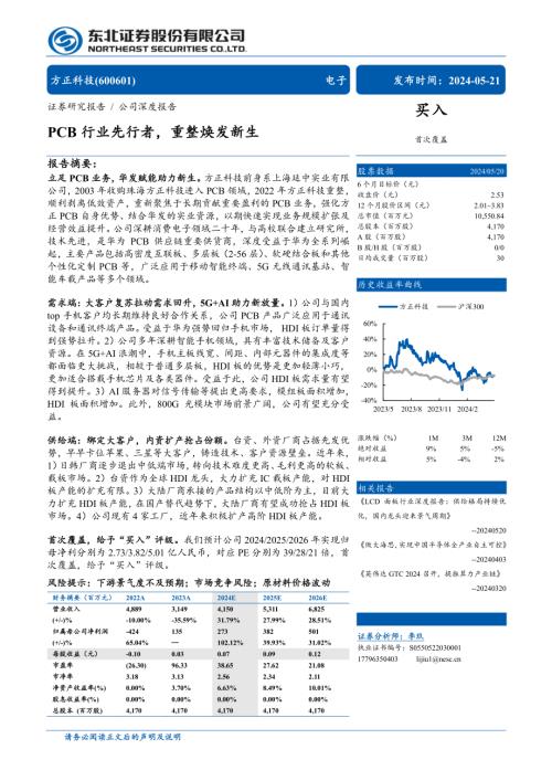 方正科技-公司研究报告-PCB行业先行者重整焕发新生-240521（31页）