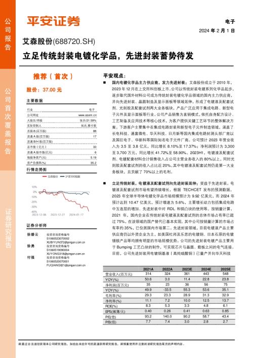 艾森股份-公司研究报告-立足传统封装电镀化学品先进封装蓄势待发-240201（27页）