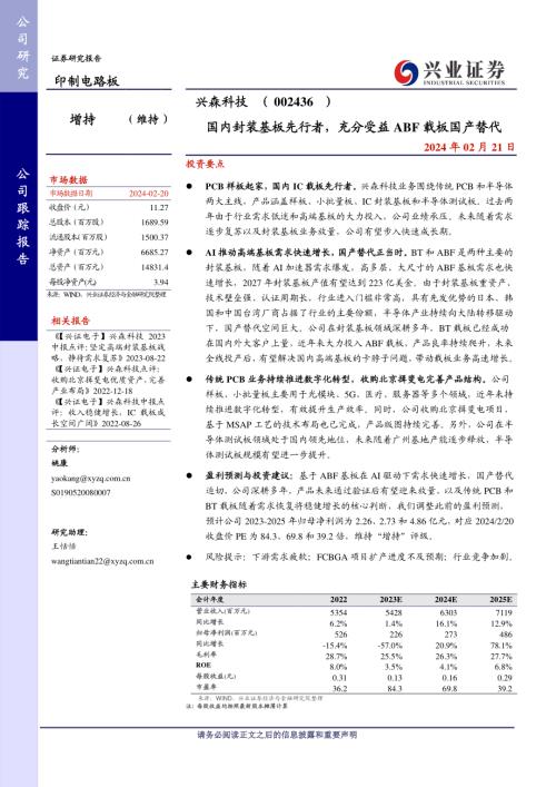 兴森科技-公司研究报告-国内封装基板先行者充分受益ABF载板国产替代-240221（21页）