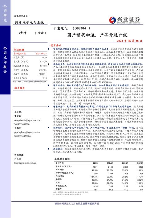 云意电气-公司研究报告-国产替代加速产品外延-240628（20页）
