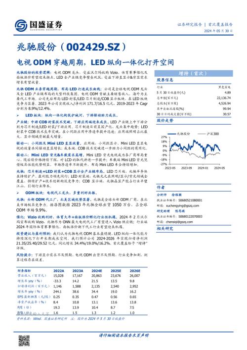 兆驰股份-公司研究报告-电视ODM穿越周期LED纵向一体化打开空间-240530（31页）