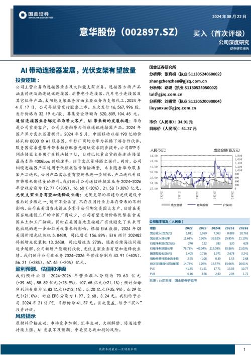 意华股份-公司研究报告-AI带动连接器发展光伏支架有望放量-240822（25页）