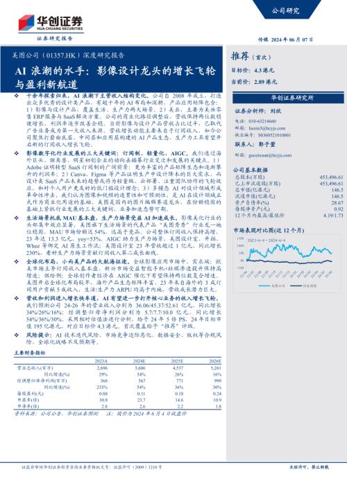 美图公司-港股公司深度研究报告：AI浪潮的水手影像设计龙头的增长飞轮与盈利新航道-240607（27页）
