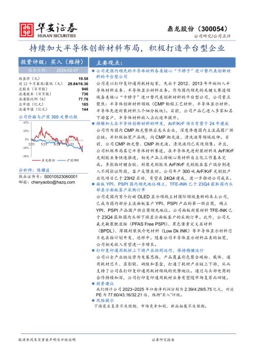 鼎龙股份-公司研究报告-持续加大半导体创新材料布局积极打造平台型企业-240207（29页）