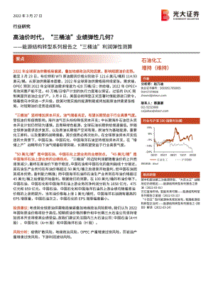 石油化工行业：能源结构转型系列报告之“三桶油”利润弹性测算高油价时代“三桶油”业绩弹性几何？-20220327（17页）