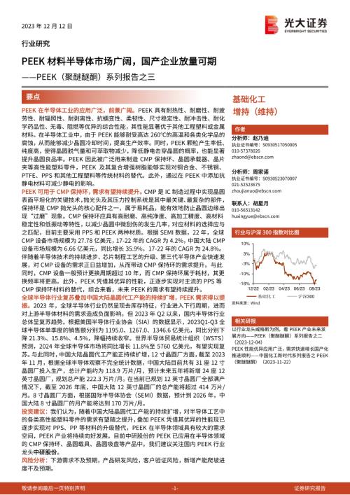 基础化工行业PEEK(聚醚醚酮)系列报告之三:PEEK材料半导体市场广阔国产企业放量可期-231212(15页)