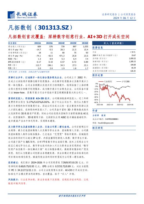 凡拓数创-公司研究首次覆盖报告：深耕数字创意行业AI+3D打开成长空间-240612（30页）