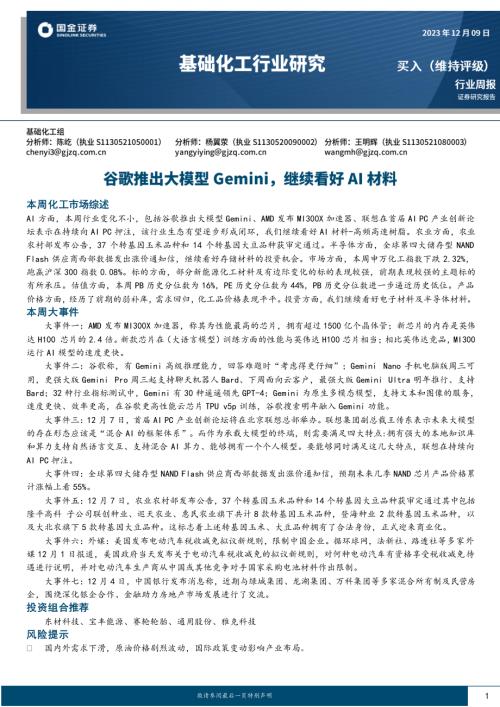 基础化工行业研究-谷歌推出大模型Gemini继续看好AI材料-20231209（25页）
