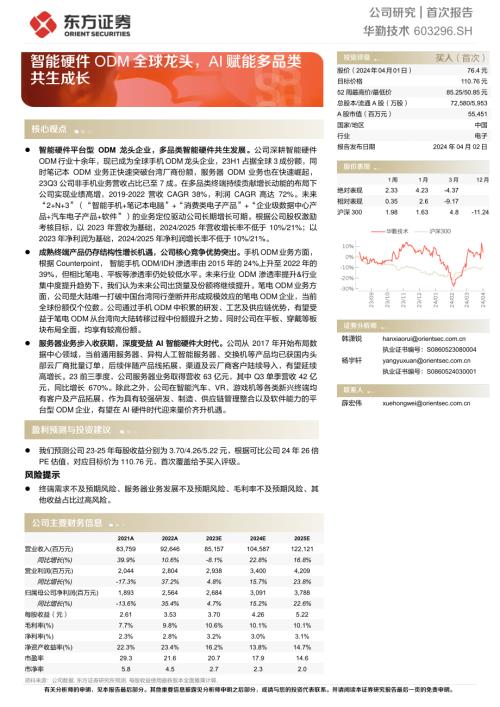 华勤技术-公司研究报告-智能硬件ODM全球龙头AI赋能多品类共生成长-240402（28页）