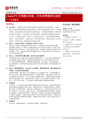 互联网电商行业报告：ChatGPT引领模式革新夯实消费数智化进程-230413（15页）