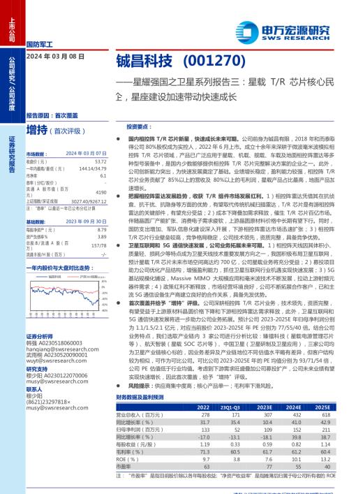 铖昌科技-公司研究报告-星耀强国之卫星系列报告三：星载T、R芯片核心民企星座建设加速带动快速成长-240308（39页）