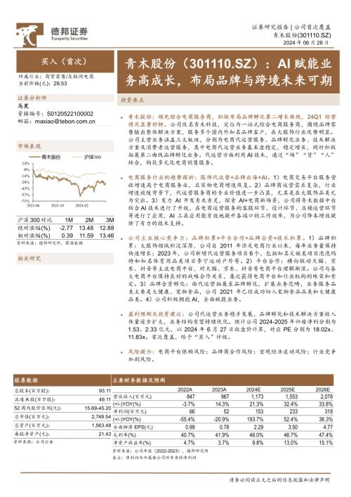 青木股份-公司研究报告-AI赋能业务高成长布局品牌与跨境未来可期-240628（24页）